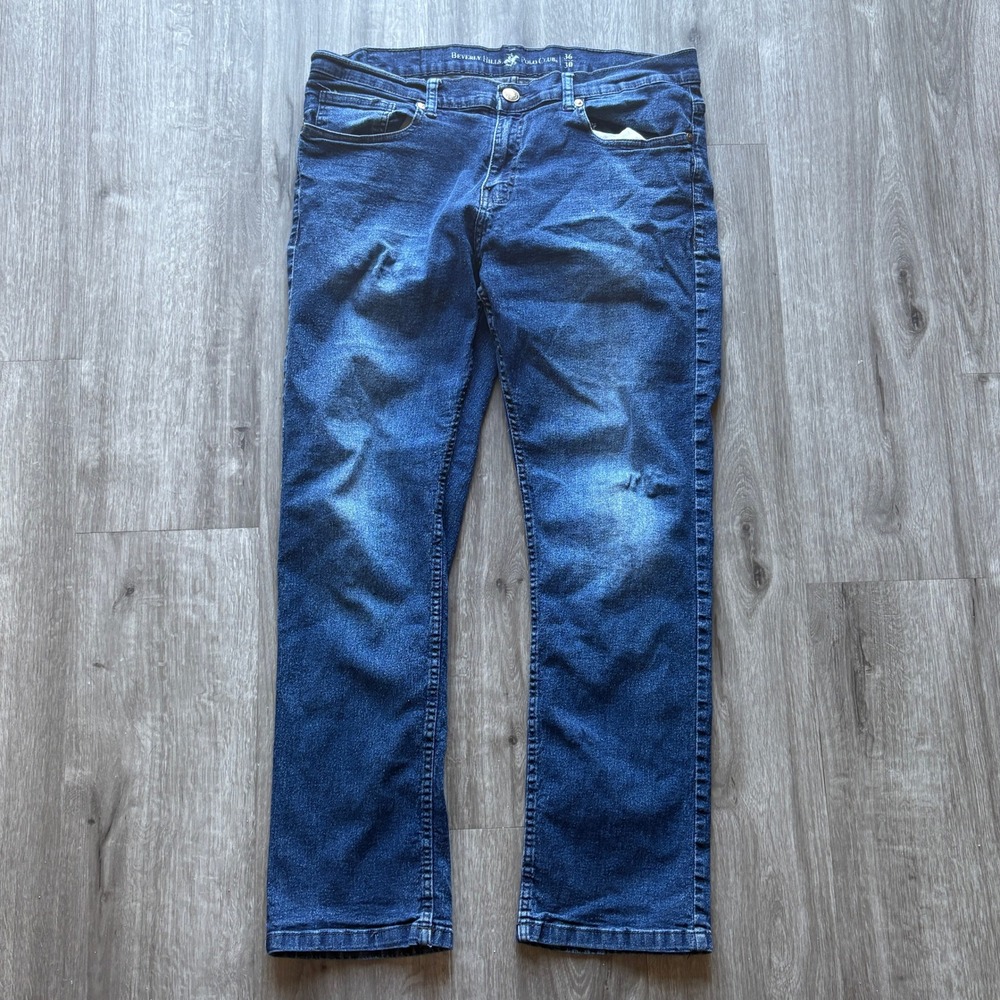 Beverly Hills Polo Club Mens Blue Straight Leg Denim Jeans 36x30